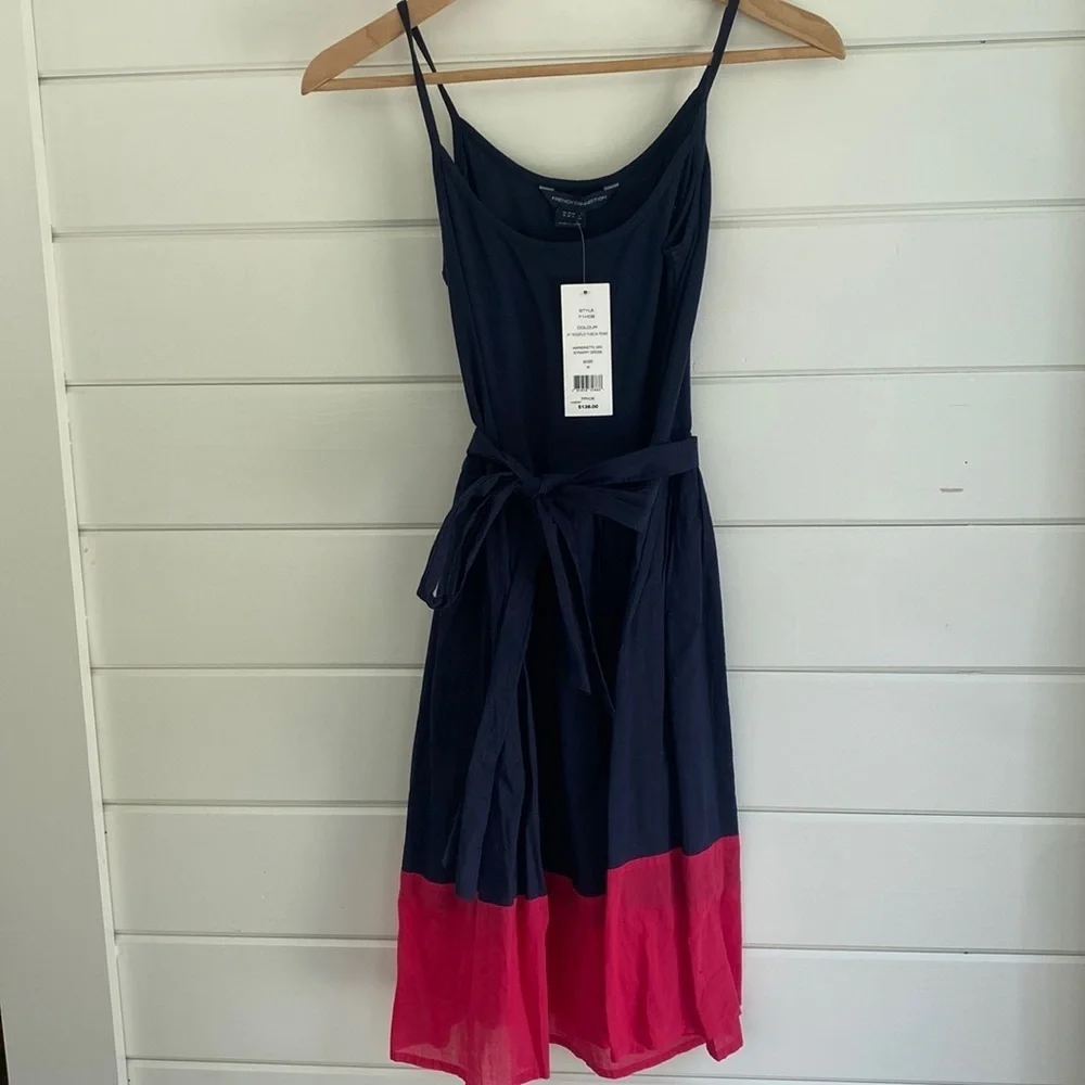 NWT French Connection | Navy Blue Dress with Pink Detailing - Picture 3 of 7